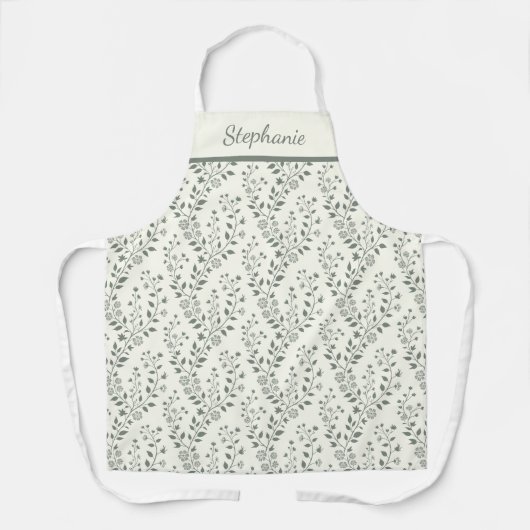Modern Boho Floral Pattern Sage Cream エプロン (正面)