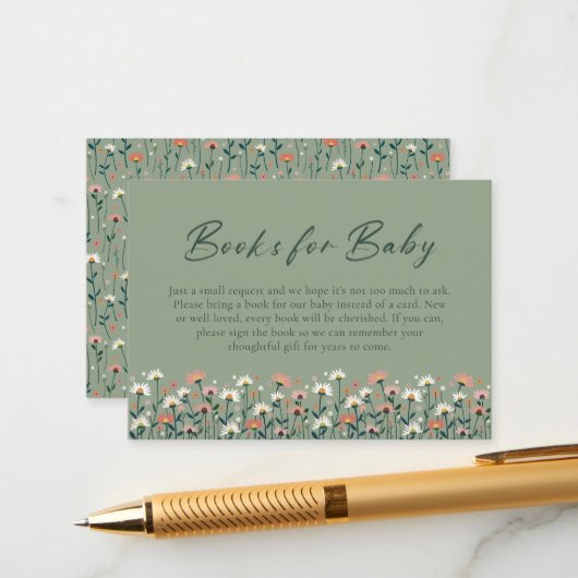 Modern Boho Floral Sage Green Baby in Bloom Shower エンクロージャーカード (正面/裏面インサイチュ)