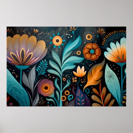 Modern Boho Floral Tapestry ポスター (正面)