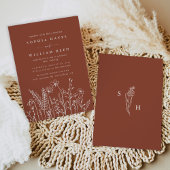 Modern Boho Floral Terracotta Burnt Orange Wedding 招待状