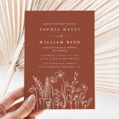 Modern Boho Floral Terracotta Burnt Orange Wedding 招待状