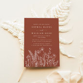Modern Boho Floral Terracotta Burnt Orange Wedding 招待状