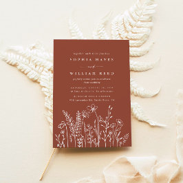 Modern Boho Floral Terracotta Burnt Orange Wedding 招待状