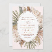modern boho greenery pampas grass qr code wedding 招待状 (正面)