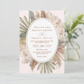 modern boho greenery pampas grass qr code wedding 招待状 (スタンド正面)