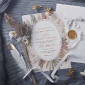 modern boho greenery pampas grass qr code wedding 招待状