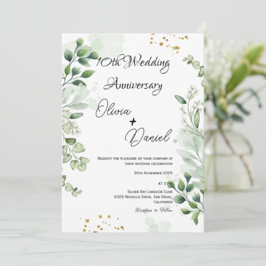 Modern Boho Greenery Wedding Anniversary  招待状 (スタンド正面)