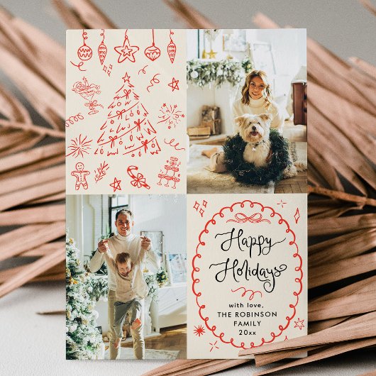 Modern Boho Hand Drawn Happy Holidays 2 Photo シーズンカード