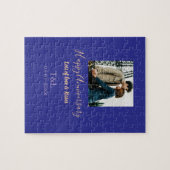 Modern boho happy anniversary add name blue orange ジグソーパズル (横)