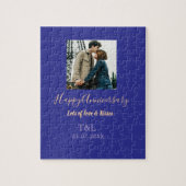 Modern boho happy anniversary add name blue orange ジグソーパズル (縦)