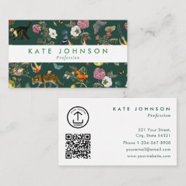 Modern Boho Jungle Animals Floral Green Colorful  名刺