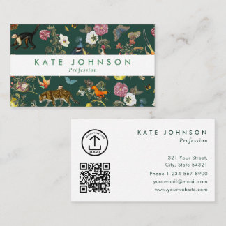 Modern Boho Jungle Animals Floral Green Colorful  名刺