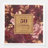 Modern Boho Maroon Blush Gold 50th Birthday Napkin (正面)