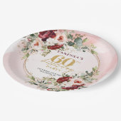 Modern Boho Maroon Blush Gold Floral Paper Plates ペーパープレート (アングル)
