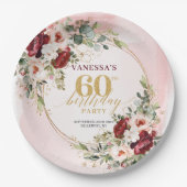 Modern Boho Maroon Blush Gold Floral Paper Plates ペーパープレート (正面)
