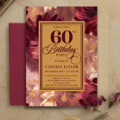Modern Boho Merlot Blush Floral Look 60th Birthday 招待状
