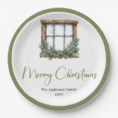 Modern Boho Minimalist Pine Wreath Dinner Plates ペーパープレート (正面)