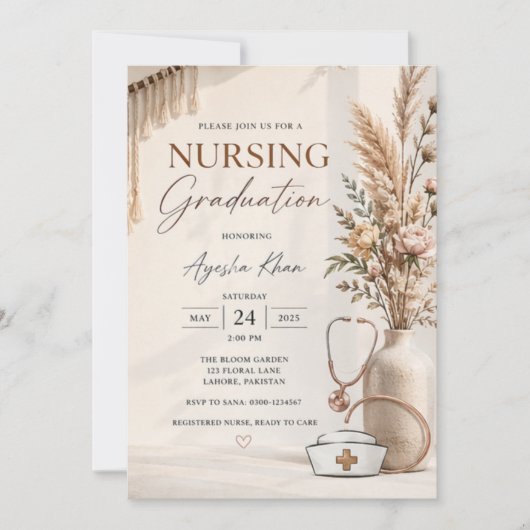 Modern Boho Nursing Graduation Invite | Geometric  招待状 (正面)