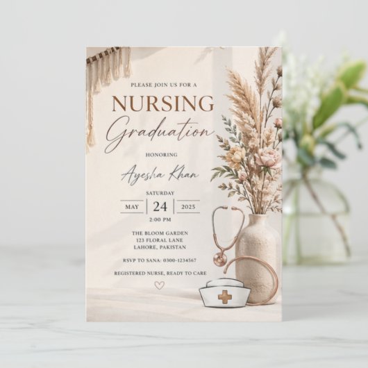 Modern Boho Nursing Graduation Invite | Geometric  招待状 (スタンド正面)