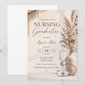 Modern Boho Nursing Graduation Invite | Geometric  招待状 (正面/裏面)
