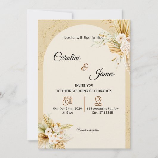 Modern Boho Pampas Grass Arch Wedding Invitation 招待状 (正面)