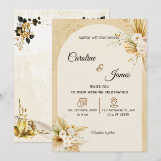 Modern Boho Pampas Grass Arch Wedding Invitation 招待状