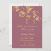 Modern Boho Pantone & Gold Wedding Invitation 招待状 (正面)
