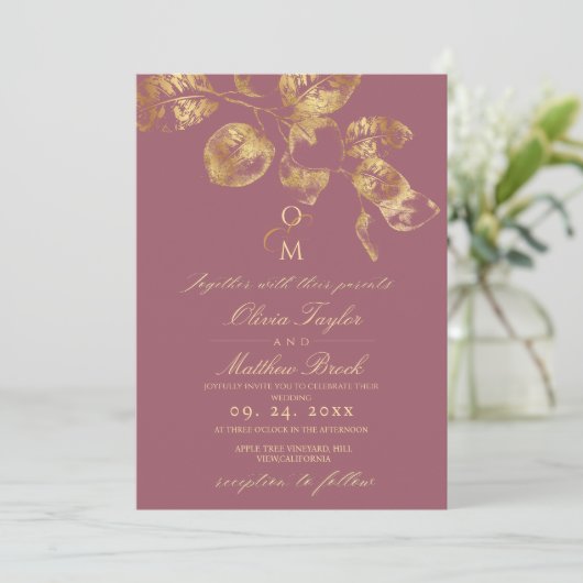 Modern Boho Pantone & Gold Wedding Invitation 招待状 (スタンド正面)