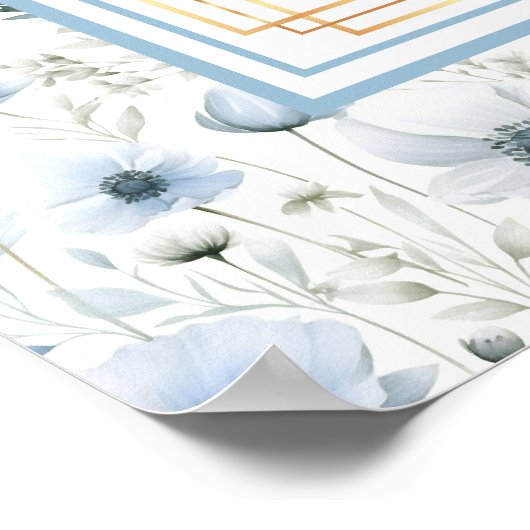 Modern Boho Pastel Blue Gold Glitter Seating Chart ポスター (角)