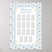 Modern Boho Pastel Blue Gold Glitter Seating Chart ポスター (正面)