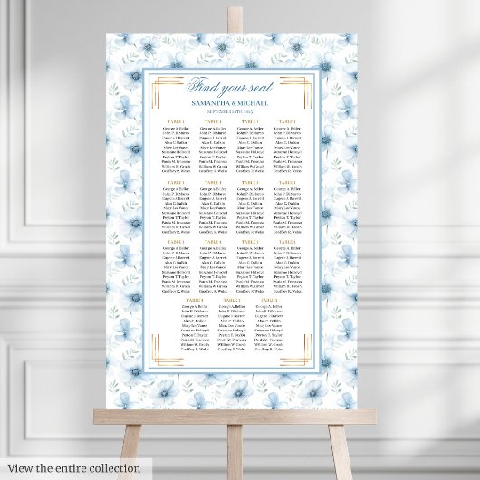 Modern Boho Pastel Blue Gold Glitter Seating Chart ポスター