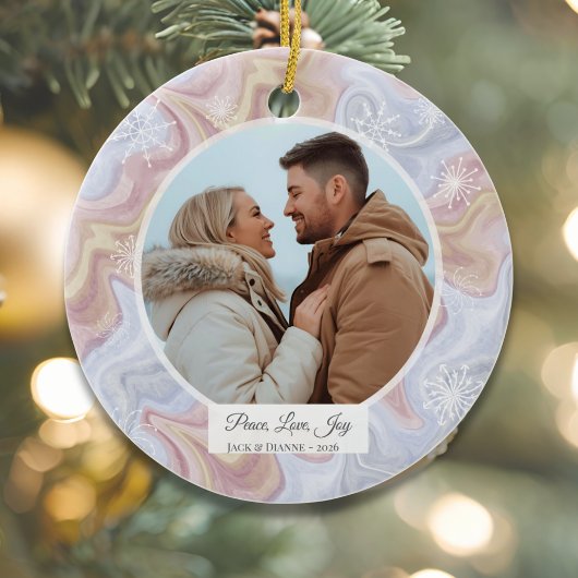 Modern Boho Personalized Round Photo Ornament セラミックオーナメント