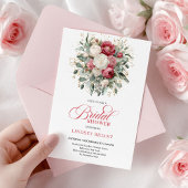 Modern Boho Red Blush Greenery Gold Bridal Shower 招待状