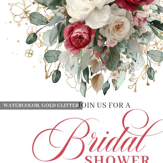 Modern Boho Red Blush Greenery Gold Bridal Shower 招待状