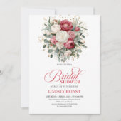 Modern Boho Red Blush Greenery Gold Bridal Shower 招待状 (正面)