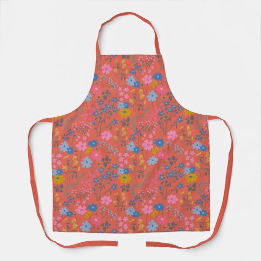 Modern Boho Red Floral Wildflowers エプロン (正面)