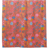 Modern Boho Red Floral Wildflowers シャワーカーテン (正面)
