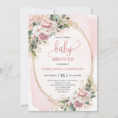 Modern Boho Rose Gold Floral Baby Shower Girl 招待状 (正面)
