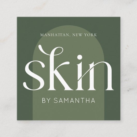 Modern Boho Sage Green Skincare Spa Aesthetician スクエア名刺 (正面)