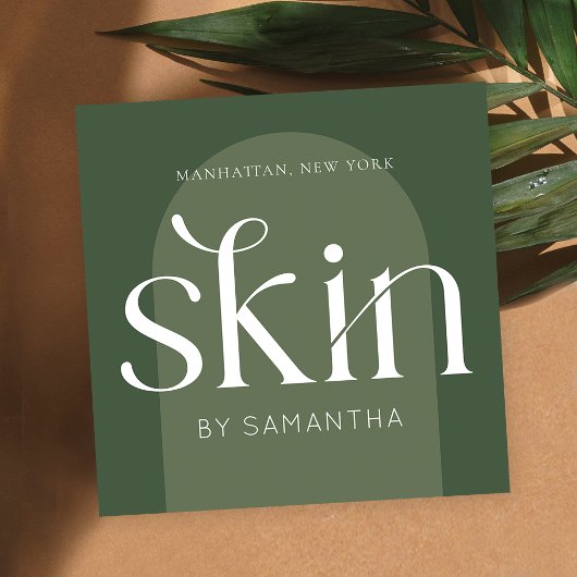 Modern Boho Sage Green Skincare Spa Aesthetician スクエア名刺