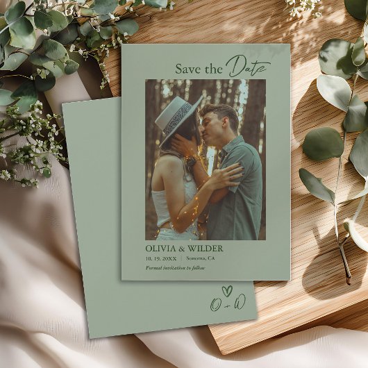 Modern Boho Sage Green Wedding セーブザデート