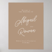 Modern Boho Sand Script Wedding Welcome Sign ポスター (正面)