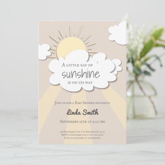 Modern Boho Sunshine Neutral Baby Shower 招待状 (スタンド正面)