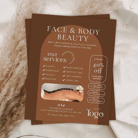 Modern Boho Terracotta Beauty Spa Salon Marketing チラシ
