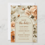 Modern Boho Terracotta Olive Floral Save The Date 招待状 (正面)