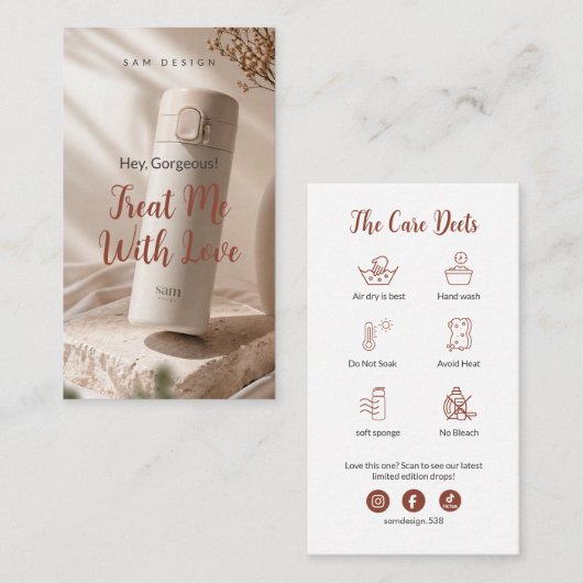 Modern Boho Terracotta Photo Tumbler Care Card 名刺 (正面/裏面)