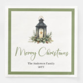 Modern Boho Watercolor Christmas Lantern Napkins (正面)