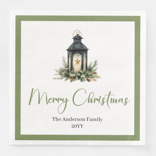 Modern Boho Watercolor Christmas Lantern Napkins (正面)