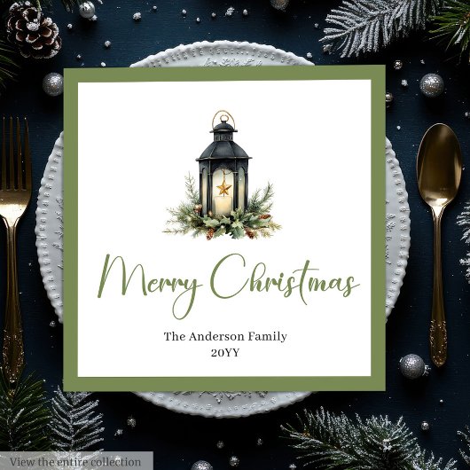 Modern Boho Watercolor Christmas Lantern Napkins