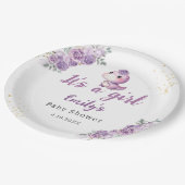 Modern Boho Watercolor Dinosaur purple floral girl ペーパープレート (アングル)